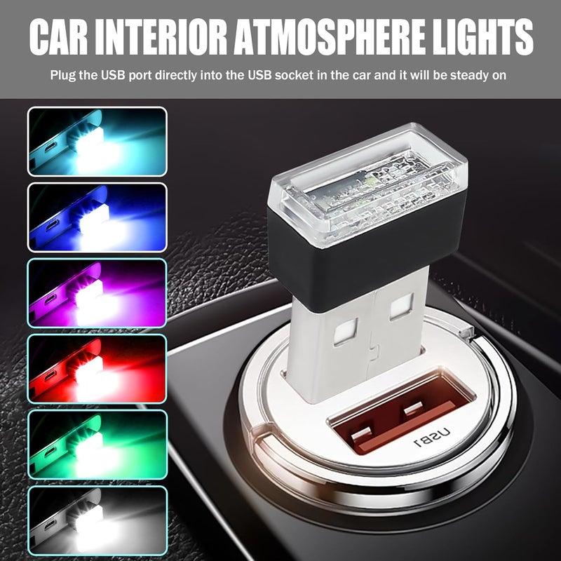 Hbxdeco 6 قطع مصباح داخلي LED للسيارة، ضوء ليلي صغير محمول، مجموعة إضاءة محيطة بواجهة USB، ملحقات داخلية عالمية للسيارة (6 ألوان) - Image 2